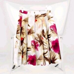 TALBOTS skirt size 8P white brown pink floral pleated pockets petite Warm Fall